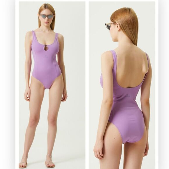 MONCLER Logo Cutout One-Piece Swimsuit in Dark Pink NWT $600 - Picture 1 of 10